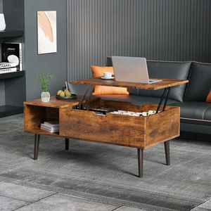 Modern <b>Vintage</b> Rustic Wooden Lift-Top Coffee <b>Table</b> with Hidden Storage and Open <b>Side</b> Shelf for Living Room Apartment - Product Image 2