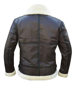 Men's Genuine Leather Bomber Jacket Sherpa <b>Lined</b> Zipper Closure Turn-down Collar Windproof Winter Biker <b>Coat</b> - Product Image 3