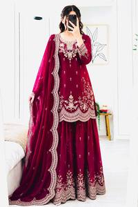 Nuevo Conjunto de Traje Sharara y Dupatta de Satén con Bordado de Lentejuelas y Cordón, Diseño TENNECY, de Gujarat - Product Image 4