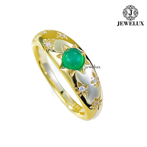Jewelux Women's Yellow Gold <b>Jade</b> <b>Ring</b> Star Pattern Bezel Setting Classic Gemstone <b>Ring</b> Everyday Wear From India - Product Image 1
