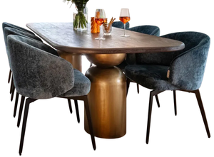 Table à manger moderne de luxe en bois de manguier massif, plateau octogonal brun, avec base en métal doré à deux pieds, pour cuisine de villa. - Product Image 4