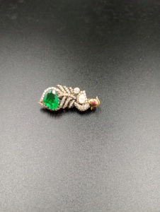 Green Emerald Cut Brooch With Pear Diamond Plant Design <b>Gold</b> Plated Women's Alloy Jewelry Accessory Gift - Product Image 2