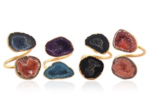 Anillo Abierto de Ágata Druzy Chapado en Oro, Anillo Ajustable con Doble Piedra en Aqua y Morado para Mujer - Product Image 5