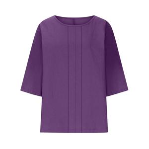 Chemisier décontracté ample à carreaux pour femme, 95 % lin, grande taille, tie-dye, col boutonné, épaules tombantes, manches trois-quarts, pour le quotidien - Product Image 1