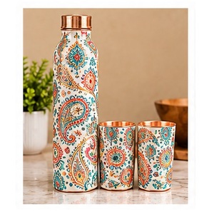Traditional Eco-Friendly Copper <b>Water</b> <b>Bottle</b> Set with Tropical Leaf Design <b>BPA</b>-<b>Free</b> Portable Drinkware for Travel & Daily Use - Product Image 2