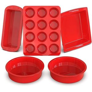ชุดพิมพ์อบขนมซิลิโคน 5 ชิ้น แบบไม่ติดกระทะ ใช้กับเตาอบได้ สำหรับอบขนมปัง พิมพ์มัฟฟิน พิมพ์เค้กทรงสี่เหลี่ยม/ทรงกลม - Product Image 1