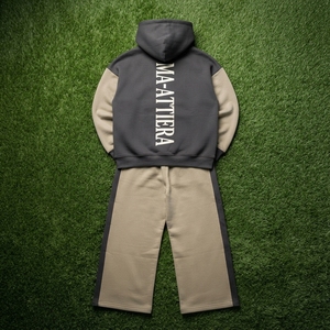 Conjunto de chándal con capucha y cremallera para hombre, en bloques de color negro y caqui, con estampado de letras, estilo urbano, sudadera con capucha y pantalones de pierna ancha - Product Image 5