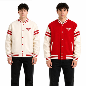 Custom Men Varsity Jacket Leather Sleeve <b>Wool</b> Body Baseball Jacket <b>Red</b> Cream Letterman Jacket Streetwear Bomber Jacket - Product Image 1
