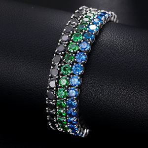 Bracelet tennis de luxe en argent 925 plaqué rhodium avec cristaux noirs, verts et bleus sertis en canal, bijoux de soirée pour femme - Product Image 1