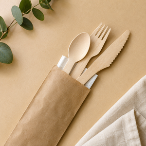 Ensemble de couverts en bois jetables, couteau, fourchette, cuillère, écologiques, biodégradables, recyclables, adaptés aux aliments, pour les voyages - Product Image 4
