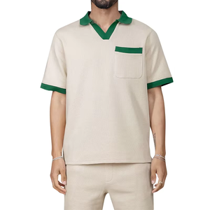 Men's Black Solid Color Short Sleeve <b>Polo</b> Shirt With <b>White</b> Collar And Cuff Casual Summer Knitted Cotton Top - Product Image 2