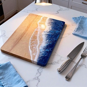 Tabla de cortar reversible de resina y madera para cocina, tabla de preparación y servir alimentos de doble cara, diseño multiusos - Product Image 1