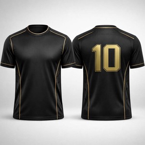 OEM Custom Soccer Jersey Men's Dry Fit Black Football Shirt Team Uniform Athletic Wear with Number 10 and Gold Accents - Product Image 2