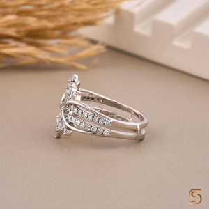 Modern Luxury <b>Open</b> <b>Ring</b> With Double Band Floral Design moissanite Diamonds In 18K White Gold Perfect For Statement Jewelry - Product Image 5