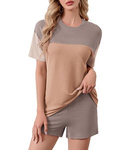 Ensemble court femme 2026 de haute qualité, personnalisé, uni, décontracté, respirant, 2 pièces, en coton, avec crop top - Product Image 1