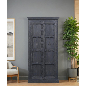 Armoire de rangement en bois noir rustique, meuble de salon, style antique, armoire en bois massif - Product Image 1