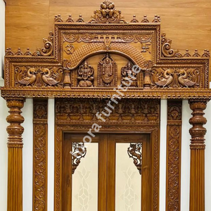 Porte d'entrée principale double en bois massif, artisanale de luxe, avec sculptures florales ornementales, de qualité supérieure - Product Image 2