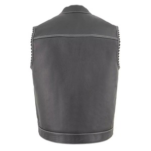 Men's Plus Size Gray Mandarin Collar Moto Biker <b>Vest</b> With Rivet Decoration Solid Color Outerwear Regular Length Men <b>Leather</b> <b>Vest</b> - Product Image 6
