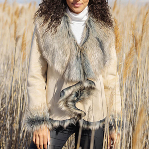 Chaqueta de Cuero Genuino para Mujer, Transpirable, con Cuello y Puños de Piel de Oveja, Cuello Desmontable, Relleno de Poliéster, Abrigo Casual Cálido para Invierno - Product Image 6