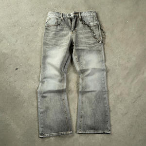 Custom Solid Panel Straight <b>Denim</b> Jeans Vintage Washed Contrast Leg Streetwear Premium Cotton OEM Wholesale Men's Embroidery - Product Image 3