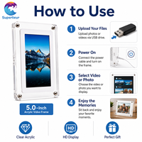Superlieur Cadre vidéo acrylique avec écran IPS 5 pouces, pour photos et films, rechargeable, avec boîte cadeau transparente, idéal pour les souvenirs de mariage