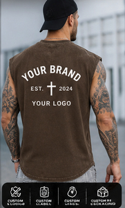 Débardeur Homme en Coton Délavé à l'Acide, Coupe Vintage, Sans Manches, pour Gym, Fitness et Streetwear, Personnalisable avec Logo - Product Image 5