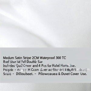 Medium Satin Stripe 2CM Waterproof 300 TC <b>Bed</b> Sheet <b>Set</b> <b>Full</b> Double Size Includes Quilt Cover and 4 Pcs for Hotel Home Use - Product Image 2