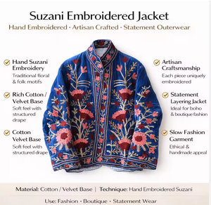 Suzani Embroidered Knitted Velvet Bomber <b>Jacket</b> Handcrafted Floral Boho Statement Wear Mandarin Collar Full Sleeve Autumn - Product Image 2