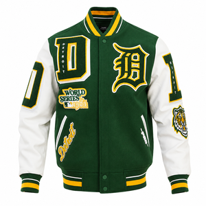 OEM Custom Unisex Winter Varsity <b>Jacket</b> Embroidered Patchwork Front Logo 100% Wool High Street Style Wholesale Supplier Factory - Product Image 1