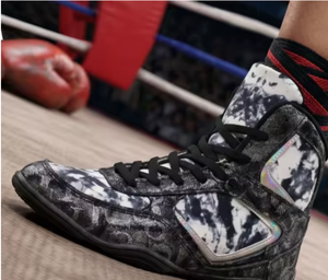 Custom Brand High Top Wrestling Training Shoes <b>Tie</b> Dye Black <b>White</b> PU Durable All Seasons Customized Logo & Material - Product Image 4