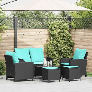 Juego de sofás de patio de ratán sintético negro de 6 piezas con cojines, muebles de exterior - Product Image 1