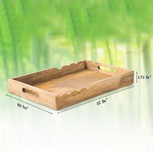 Plateau de service décoratif en bois de manguier avec bords festonnés pour le petit-déjeuner, le thé, le café, la table de chevet, la table à manger, la cuisine ou le salon - Product Image 4