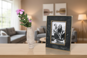 Stone Era Premium <b>Black</b> Marble <b>Photo</b> <b>Frame</b> with Gold Brass Edge Detail for Lightweight Wall Mount Handmade Gift - Product Image 3