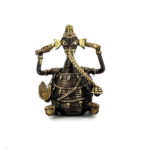 Handcrafted Brass Ganesha <b>Statue</b> 4 Inch <b>Gold</b>-Plated Antique Tribal Art Pooja Decor Collectible - Product Image 1