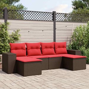 Ensemble de canapés de jardin en polyrotin marron 6 pièces avec coussins - Product Image 1