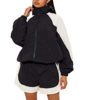 Ensemble 2 pièces coupe-vent en nylon : short et veste oversize respirante pour femme, nouveau design, idéal pour le jogging et l'entraînement, grandes tailles