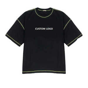 T-shirt imprimé pour homme 220 g/m² en coton 100 %, coupe ample avec épaules tombantes et surpiqûres contrastées inversées - Product Image 1