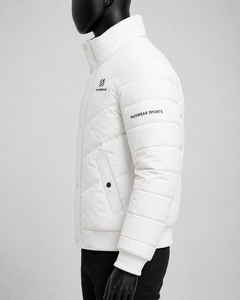 Premium Quality <b>Men's</b> <b>White</b> Puffer <b>Jacket</b> Stand Collar Windproof Polyester Winter Sporty <b>Jacket</b> with Zipper Closure and Logo - Product Image 6