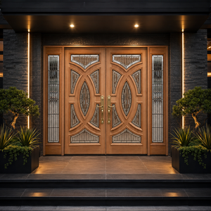 Puertas de Entrada Contemporáneas de Madera Sólida con Diseño de Vidrio Teñido, Puerta Exterior Manual Abatible con Acabado para Villa o Apartamento - Product Image 4