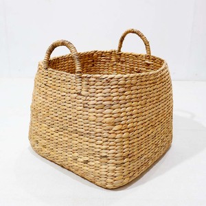 <b>Square</b> Rustic Water Hyacinth Eco-Friendly Handwoven Storage <b>Basket</b> & Belly Hamper with Handles - Product Image 2