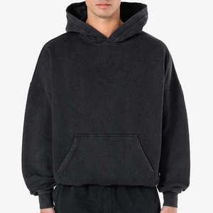 เสื้อฮู้ดดี้แขนยาวทรงทันสมัย ผ้าฝ้ายฟลีซ 100% ล้างสีแบบแอซิดวอช สินค้าขายดี เป็นมิตรกับสิ่งแวดล้อม มีกระเป๋า สีดำ ใส่ได้ทั้งชายและหญิง - Product Image 1