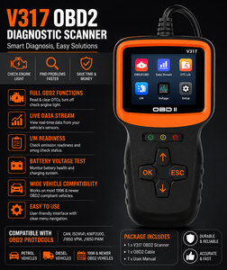 เครื่องมือวินิจฉัยรถยนต์ V317 OBD2 สแกนเนอร์พร้อมจอ LCD อ่านโค้ด สีดำ ช่องต่อ USB สำหรับรถยนต์โตโยต้า - Product Image 2