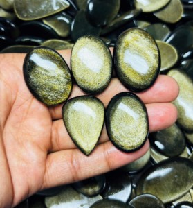 Cabochon en obsidienne dorée 100 % naturelle, pierre précieuse brute faite à la main pour la fabrication de bijoux, accessoire en vrac ASHU GEMS - Product Image 4