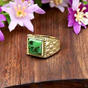 Natural Handmade Green Turquoise 18k Gold Vermeil Square Shape December Birthstone <b>Ring</b> 925 Sterling <b>Silver</b> <b>Ring</b> For <b>Men</b> - Product Image 4