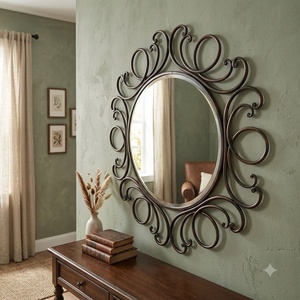 Miroir décoratif rond de luxe moderne fait main en fer forgé durable pour couloir - Vente en gros - Product Image 4