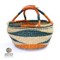 Panier Bolga pliable en jonc de mer tressé, durable, avec couvercle et poignées, taille personnalisable, multifonctionnel, fait main, artisanat DHT - Grande Vente