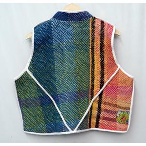 100% Cotton Printed Floral Kantha Quilted Jacket Women Handmade Breathable Autumn/Winter Sleeveless Vest <b>Button</b> Patchwork Design - Product Image 6