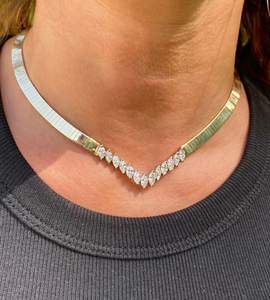 Women's Gold Plated Marquise Cut Diamond <b>Choker</b> Necklace Luxury Geometric Design Claw Setting Wedding Jewelry - Product Image 4