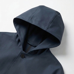 Abrigo largo con capucha en azul marino oscuro |   Chaqueta Impermeable Tipo Trench con Botones |   Impermeable Extra Grande Estilo Urbano |   Fabricante OEM Personalizado - Product Image 3