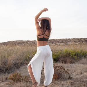Pantalon tulipe en rayonne avec taille à lacets, coupe drapée à jambe large, style bohème confortable, tenue décontractée pour femme, fournisseur en gros - Product Image 2